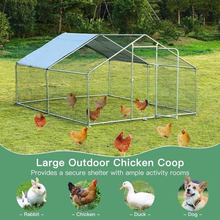 10′ x 13′ x 6.5′ Galvanized Metal Large Walk-in Chicken Coop Cage Runs Hen House with Cover & Lockable Door - Image 4