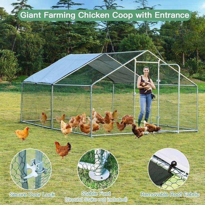 10′ x 13′ x 6.5′ Galvanized Metal Large Walk-in Chicken Coop Cage Runs Hen House with Cover & Lockable Door - Image 5