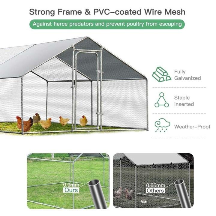 10′ x 13′ x 6.5′ Galvanized Metal Large Walk-in Chicken Coop Cage Runs Hen House with Cover & Lockable Door - Image 6