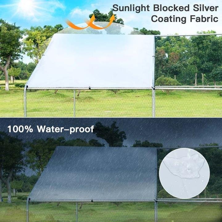 10′ x 13′ x 6.5′ Galvanized Metal Large Walk-in Chicken Coop Cage Runs Hen House with Cover & Lockable Door - Image 7