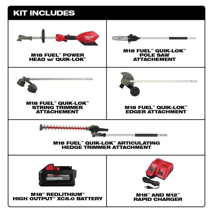 Milwaukee M18 FUEL 18-Volt Lithium-Ion Cordless Brushless String Grass Trimmer Combo Kit with Pole Saw, Hedge Trimmer, Edger - Image 9