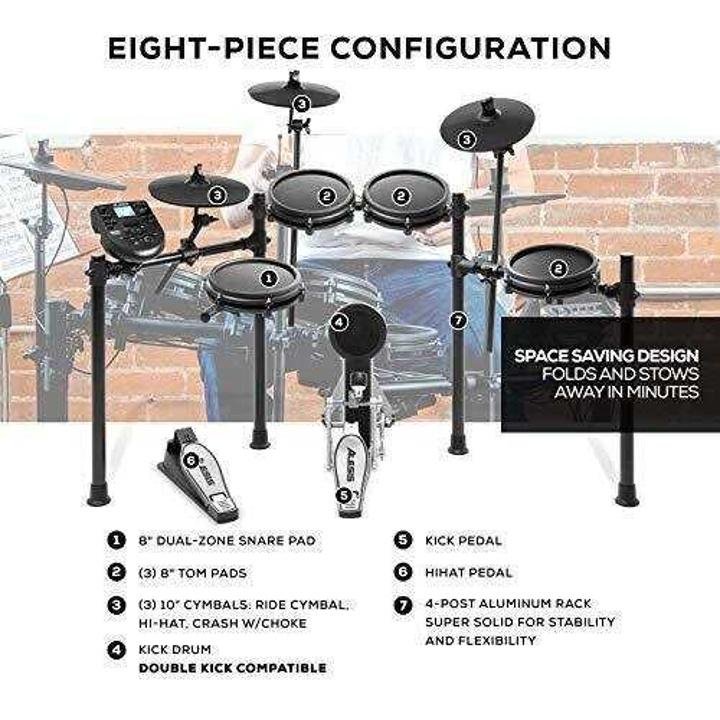 Alesis Drums Nitro Mesh Kit – Eight Piece All Mesh Electronic Drum Kit With Super Solid Aluminum Rack, 385 Sounds, 60 Play Along Tracks, Connection Cables, Drum Sticks & Drum Key Included - Image 16
