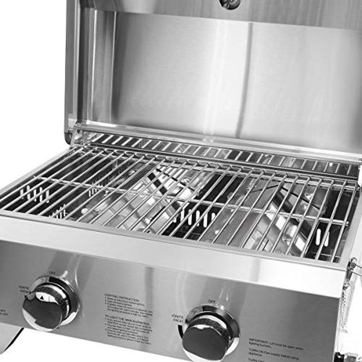 Barton Two-Burner Propane Tabletop Gas Grill Stainless Steel BBQ with Foldable Leg, 20000 BTU, Stainless Steel - Image 4