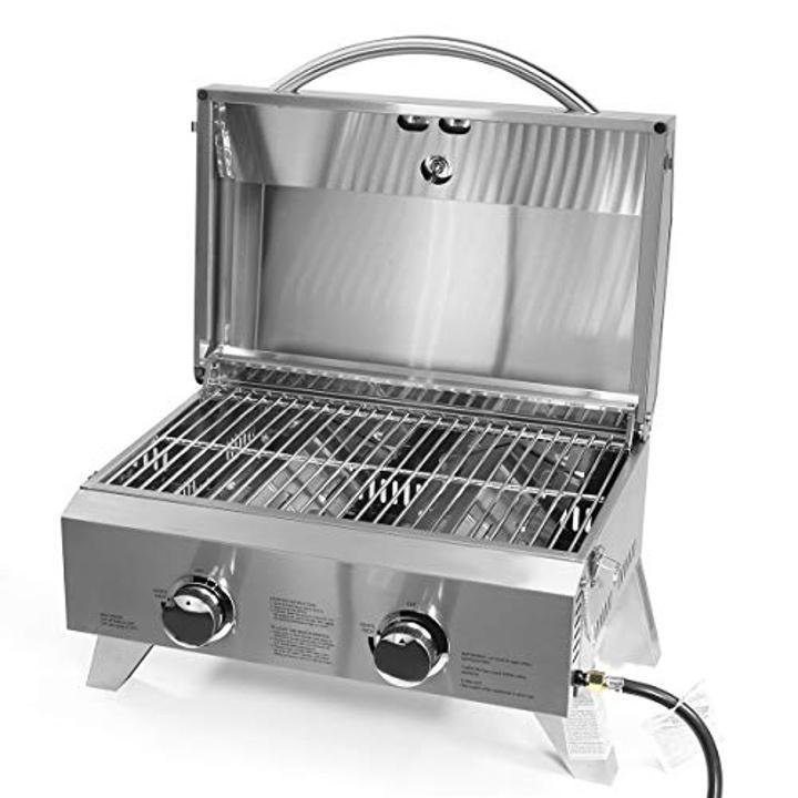 Barton Two-Burner Propane Tabletop Gas Grill Stainless Steel BBQ with Foldable Leg, 20000 BTU, Stainless Steel - Image 5