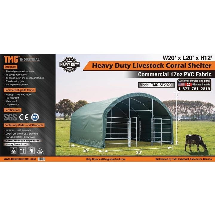 TMG-ST2020L 20′ x 20′ Single Truss Livestock Corral Shelter w/ 17oz PVC Cover - Image 12