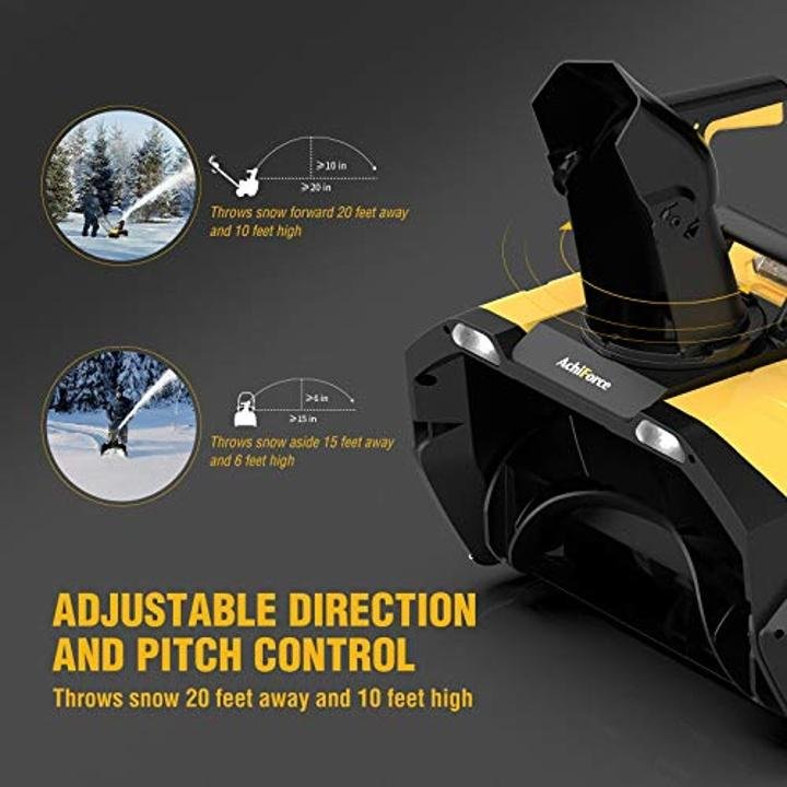 AchiForce Snow Blower, 20-Inch Cordless Snow Thrower, Electric 40 V Brushless Snow Shovel Kit, 736 lbs./Minute, Dual LED Spotlights, Battery & Quick Charger Included - Image 6