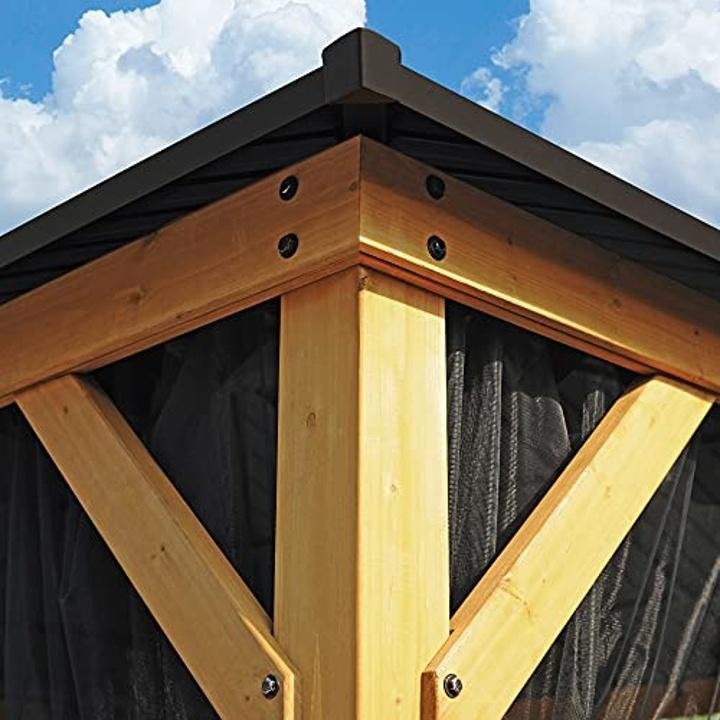 AsterOutdoor 12 Ft. W x 14 Ft. D Outdoor Cedar Wood Hardtop Patio Gazebo with Metal Roof and Insect Netting - Image 3