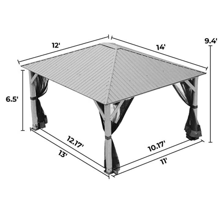 AsterOutdoor 12 Ft. W x 14 Ft. D Outdoor Cedar Wood Hardtop Patio Gazebo with Metal Roof and Insect Netting - Image 5