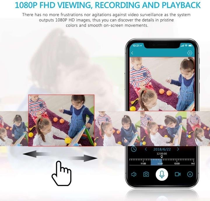 1080P Wireless System, 4CH FHD Wi-Fi NVR Video Surveillance System with 12”LCD Monitor, Automatic Screen Saver, 4X 1080P Outdoor IP Camera with IR Night Vision, 1TB Hard Drive Included - Image 5