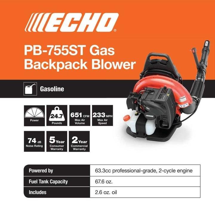 ECHO 233 MPH 651 CFM 63.3cc Gas 2-Stroke Cycle Backpack Leaf Blower with Tube Throttle - Image 9