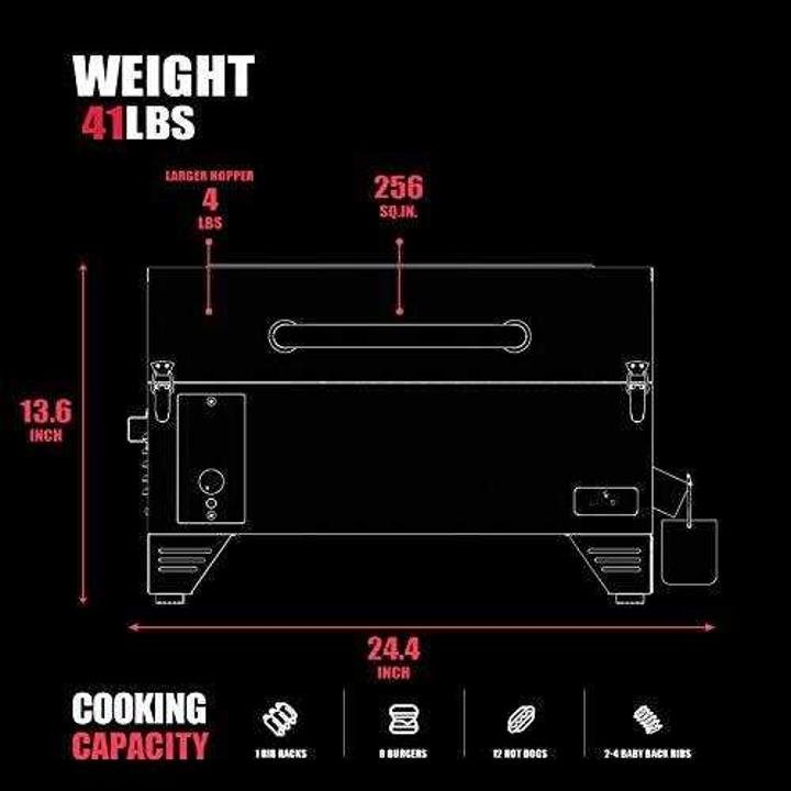 ASMOKE Portable Wood Pellet Grill and Smoker with Auto Temper Control, 8 in 1 BBQ Grill Set AS300, 256 Sq. in. Cooking Area – Includes Waterproof Grill Cover and Meat Probe, Apple Red - Image 4