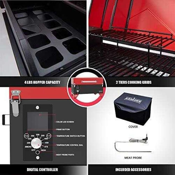 ASMOKE Portable Wood Pellet Grill and Smoker with Auto Temper Control, 8 in 1 BBQ Grill Set AS300, 256 Sq. in. Cooking Area – Includes Waterproof Grill Cover and Meat Probe, Apple Red - Image 7