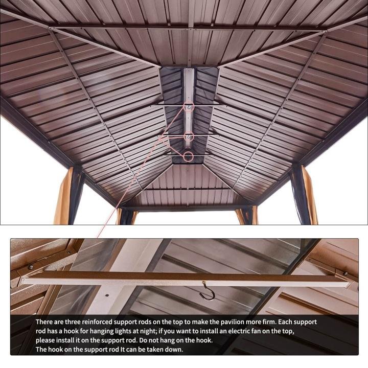 12’x20′ Galvanized Steel Hardtop Gazebo Double-Roof Pergola w/ Netting Curtain - Image 8